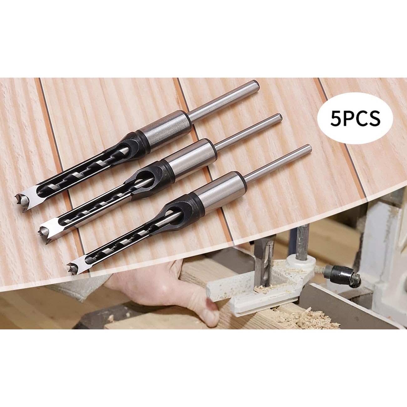 Juego de 5 brocas cuadradas para carpintería con brocas para madera con broca giratoria, 1/4 pulgadas, 5/16 pulgadas, 3/8 pulgadas, 7/16 pulgadas, 1/2 pulgadas