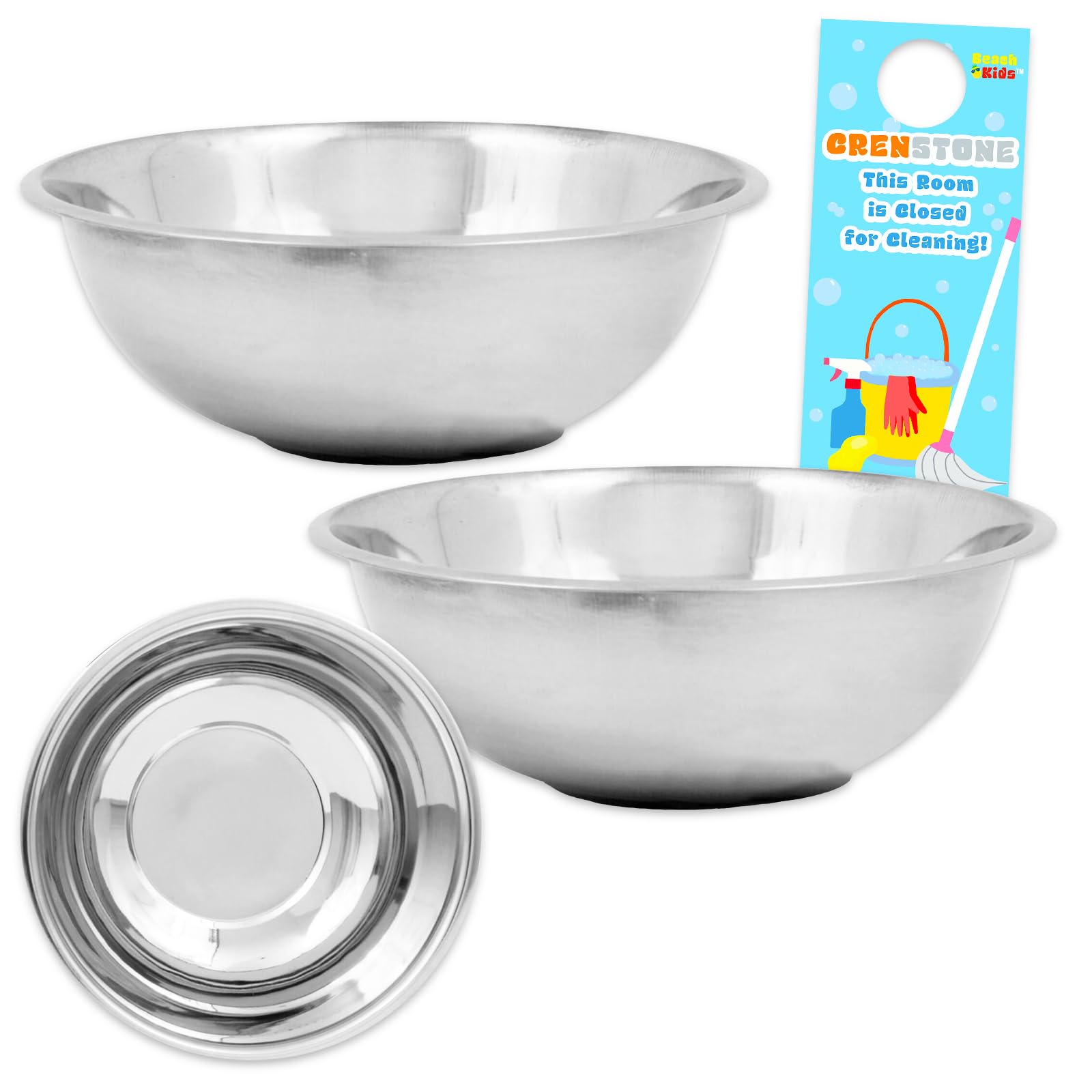 2 Pack Stainless Steel Mixing Bowls - Professional Metal Bowls for Home or Commercial Kitchen Bundle with 2 Stainless Steel Mixing Bowls, 12 Inches Diameter, Flat Base, 8 Qt | Cooking Mixing Bowls Set