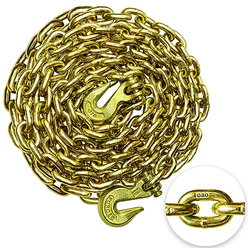 YATOINTO G80 Transport Binder Chain 3/8 Inch x 25 Foot Safety/Binder Chain with Clevis Grab Hooks 7,100 lbs Safe Working Load Logging Chain for Transporting Towing Tie Down Binding Equipment