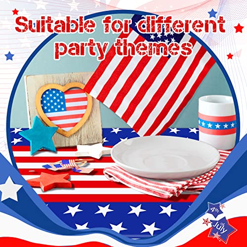 Image of Newwiee 3 Pcs 4th of July Patriotic Tablecloth Disposable American Flag Tablecloth 54x108 Plastic Red White Blue Independence Day Rectangle Table Cover 250th Decoration (American Flag Style)