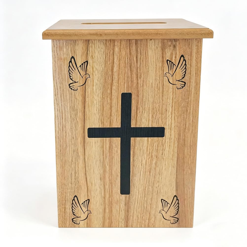Holz-Spendenbox für die Kirche mit Schloss und 2 Schlüsseln, zur Wandmontage oder als Tisch-Spendenbox mit breitem Schlitz, sichere Sammlung und Zehntbox für das Gebetszimmer der Kirche