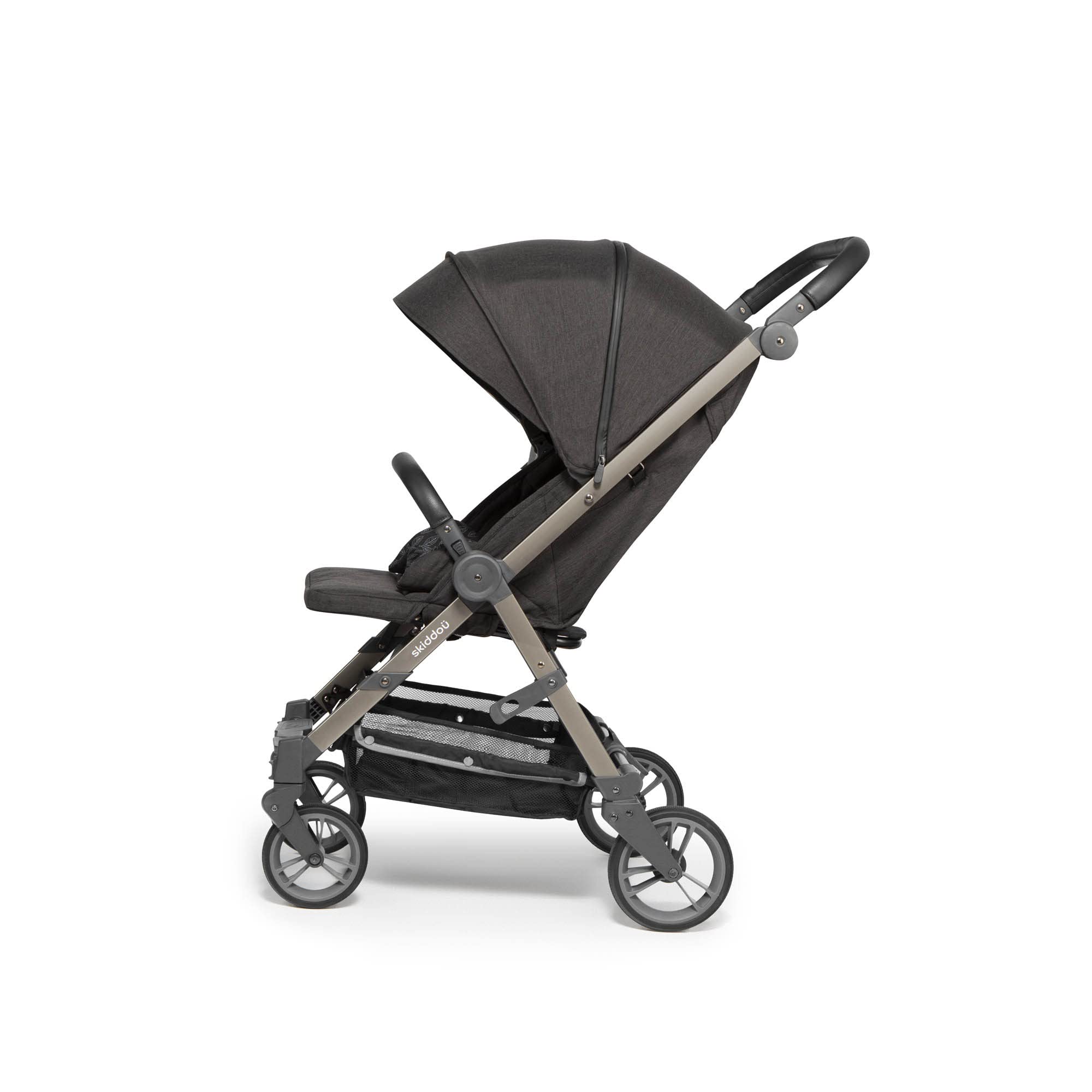 skiddoü passeggino leggero Mell, ruote grandi ammortizzanti, da viaggio pieghevole, schienale regolabile, impermeabile, zanzariera, fino a 22 kg, nero
