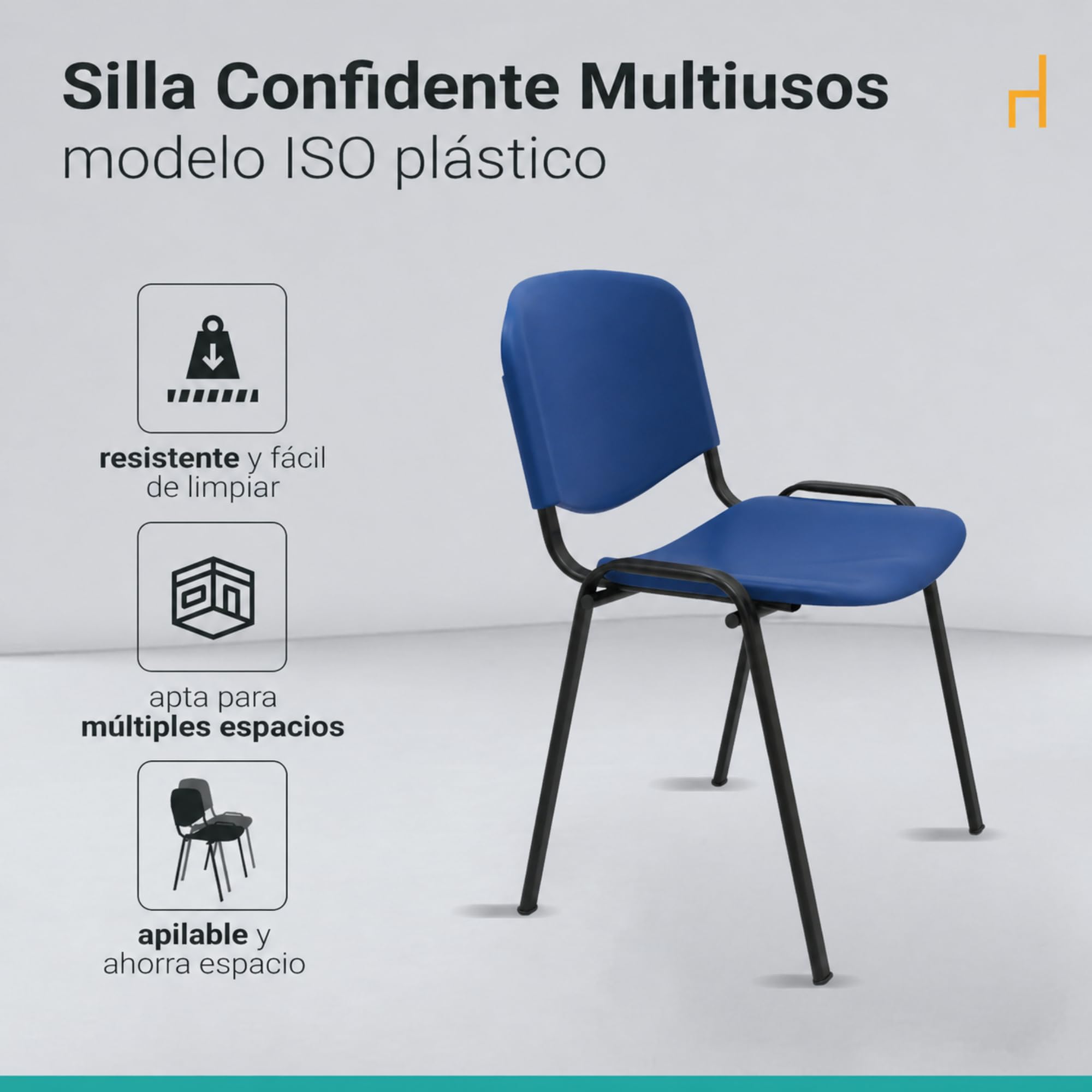La Silla Confidente ISO de Plástico Apilable Pack de 4 Azul para Sala de Espera Oficina Reuniones
