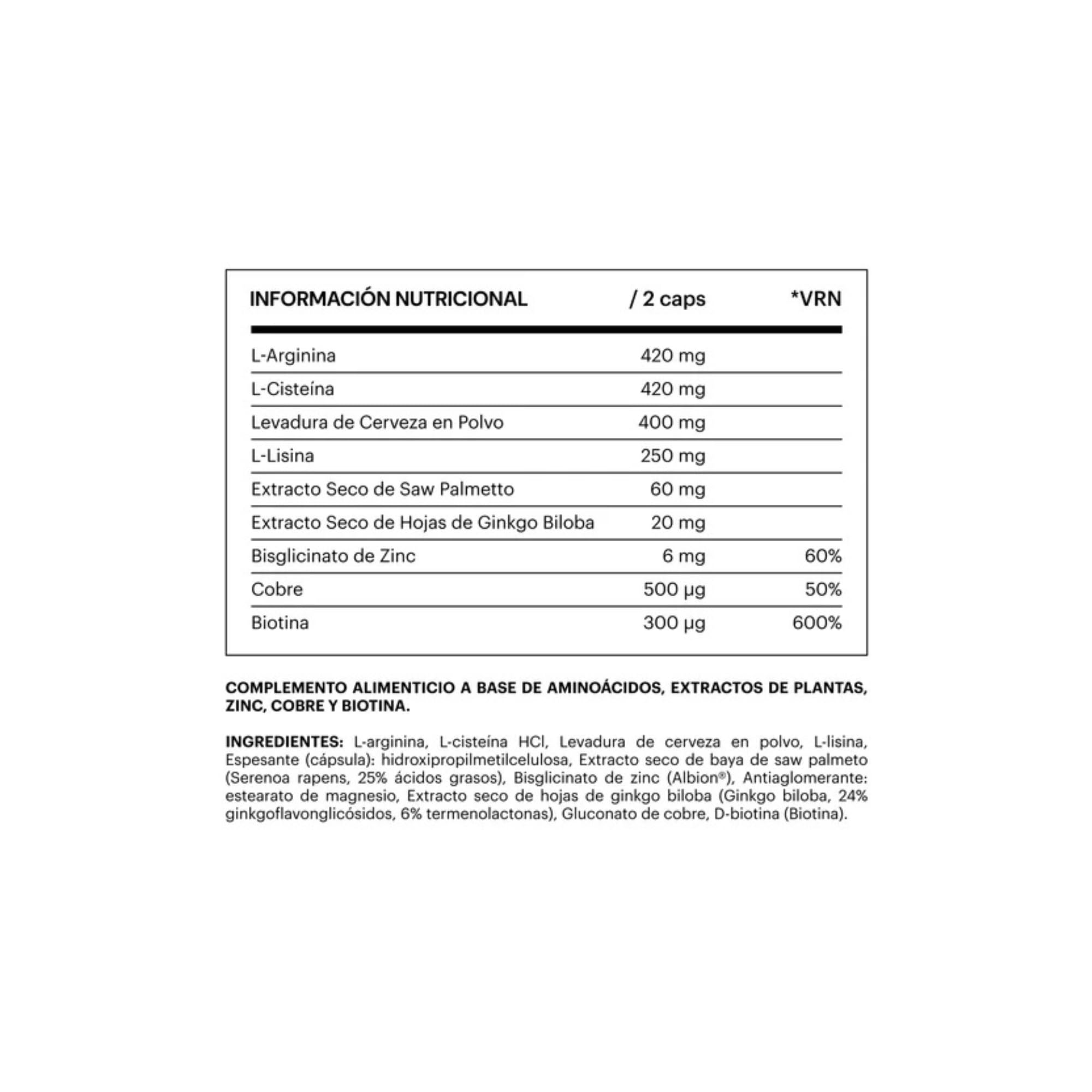 Biotina para el Cabello con Zinc - Vitaminas Anticaída Mujer y Hombre - 60 Cápsulas - Fortalece el Crecimiento del Cabello