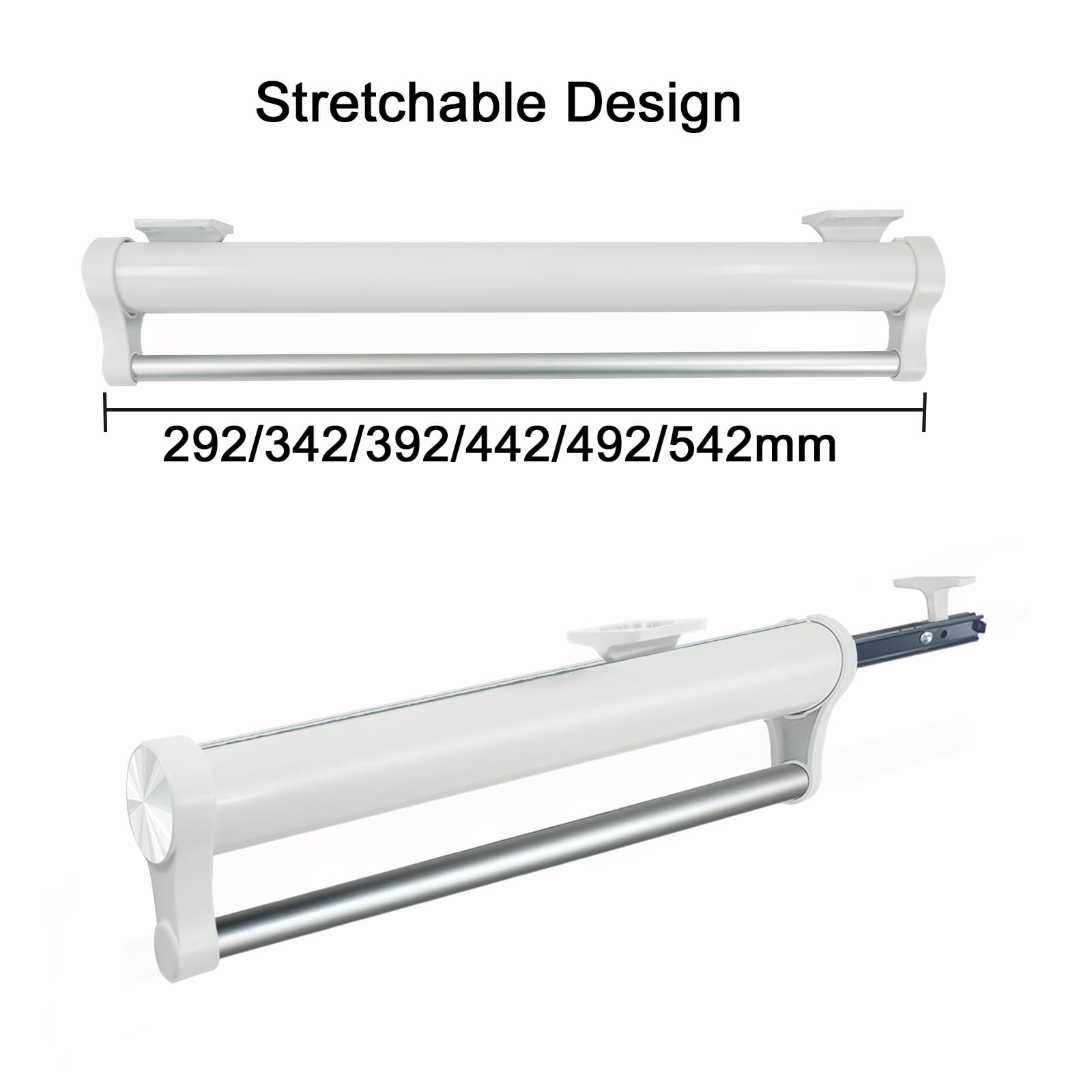 Barra extensible para colgar ropa, aluminio, para armario 492 mm | barra telescópica extraíble de aluminio, carga 25 kg, organiza ropa y ahorra espacio, resistente, para armarios