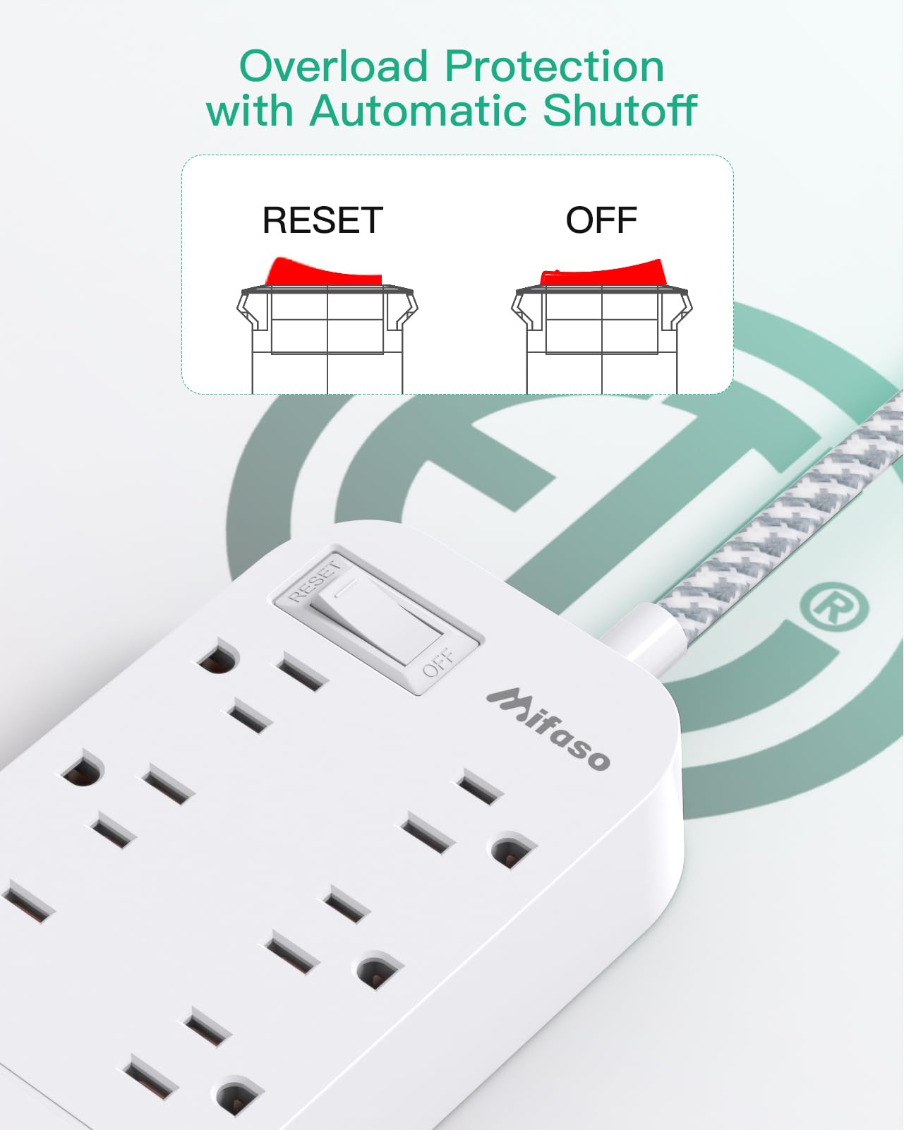 Power Strip - 10 FT Long Flat Plug Extension Cord, 6 Outlets 2 USB A 2 USB C Ports Outlet Extender with Overload Protection, Wall Mount, Desktop Charging Station for Home, Office and Dorm Essential