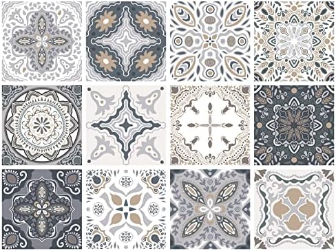 Meriko Decals Peel & Stick Tile Stickers Waterproof DIY for Home Decor- (Pack of 12) 6x6 Inch Self-Adhesive Wall - Kitchen Backsplash Stairs Furniture Staircase(Gray White Yellow)