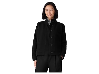 Eileen Fisher Lightweight Boiled Wool Stand Collar Jacket With Pockets Women