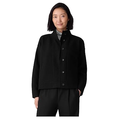 Eileen Fisher Lightweight Boiled Wool Stand Collar Jacket With Pockets Women