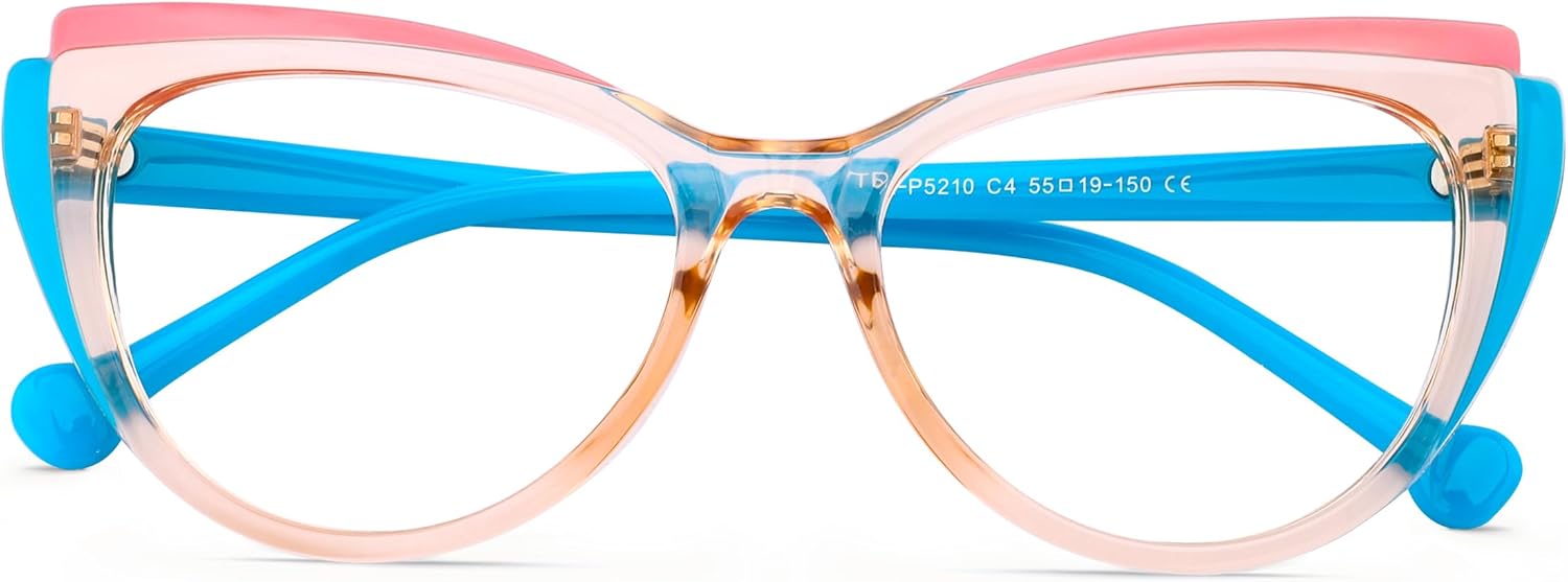 Blue Blockers Glasses for Women, Bluelight Glasses with Cat Eye Frame for Style, Comfort, Eye Strain Relief (Light blue, Leopard pattern)