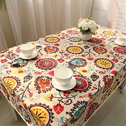 Haotfire Table Cloth, Village Retro Geometric Patterns Rectangle, Washable Linen Cotton Table Cloth For Dinner Table Cover Parties Home Decoration Camping Picnic #TOP1