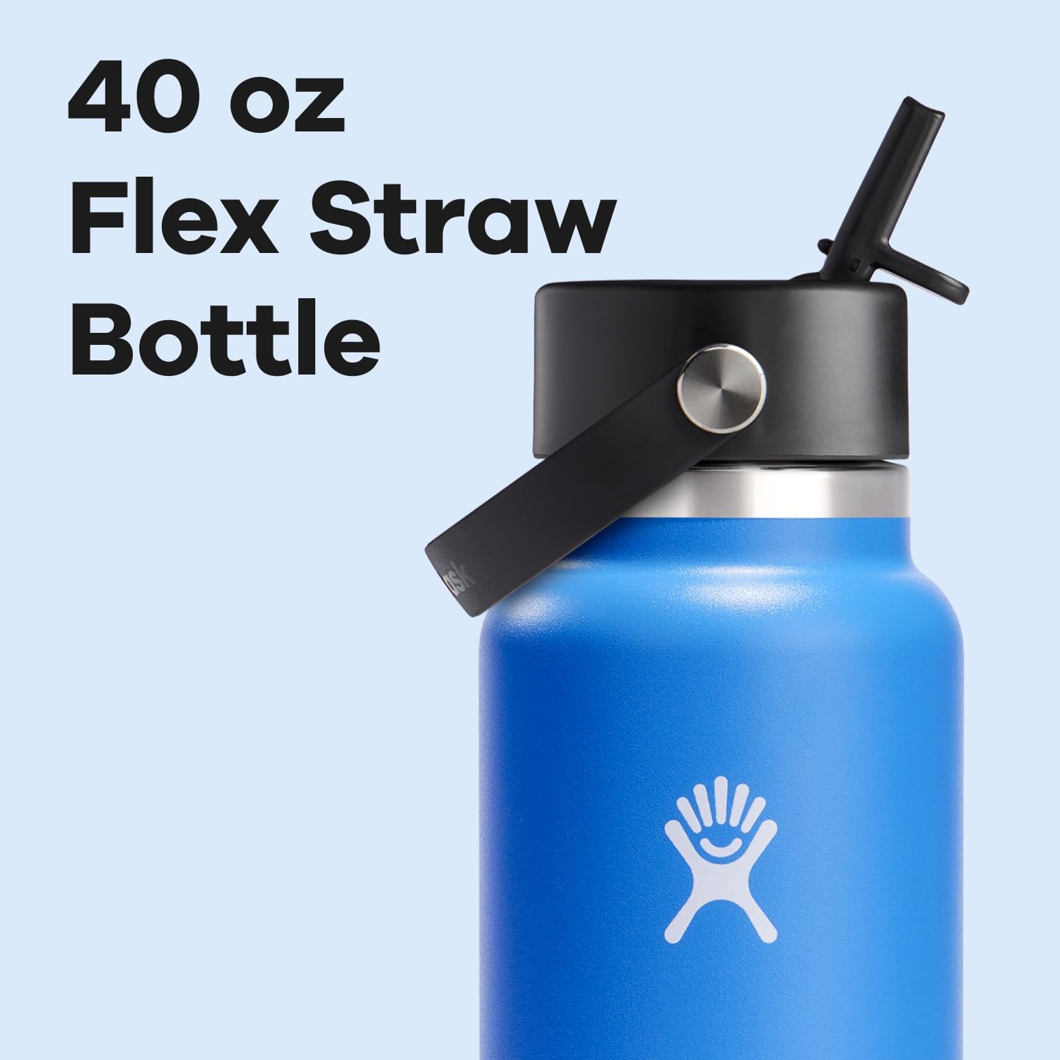 Hydro Flask Water Bottle - Insulated Stainless Steel - Wide Straw Lid, Non Spill, Leakproof in 40 Oz Cascade Blue - Image 3