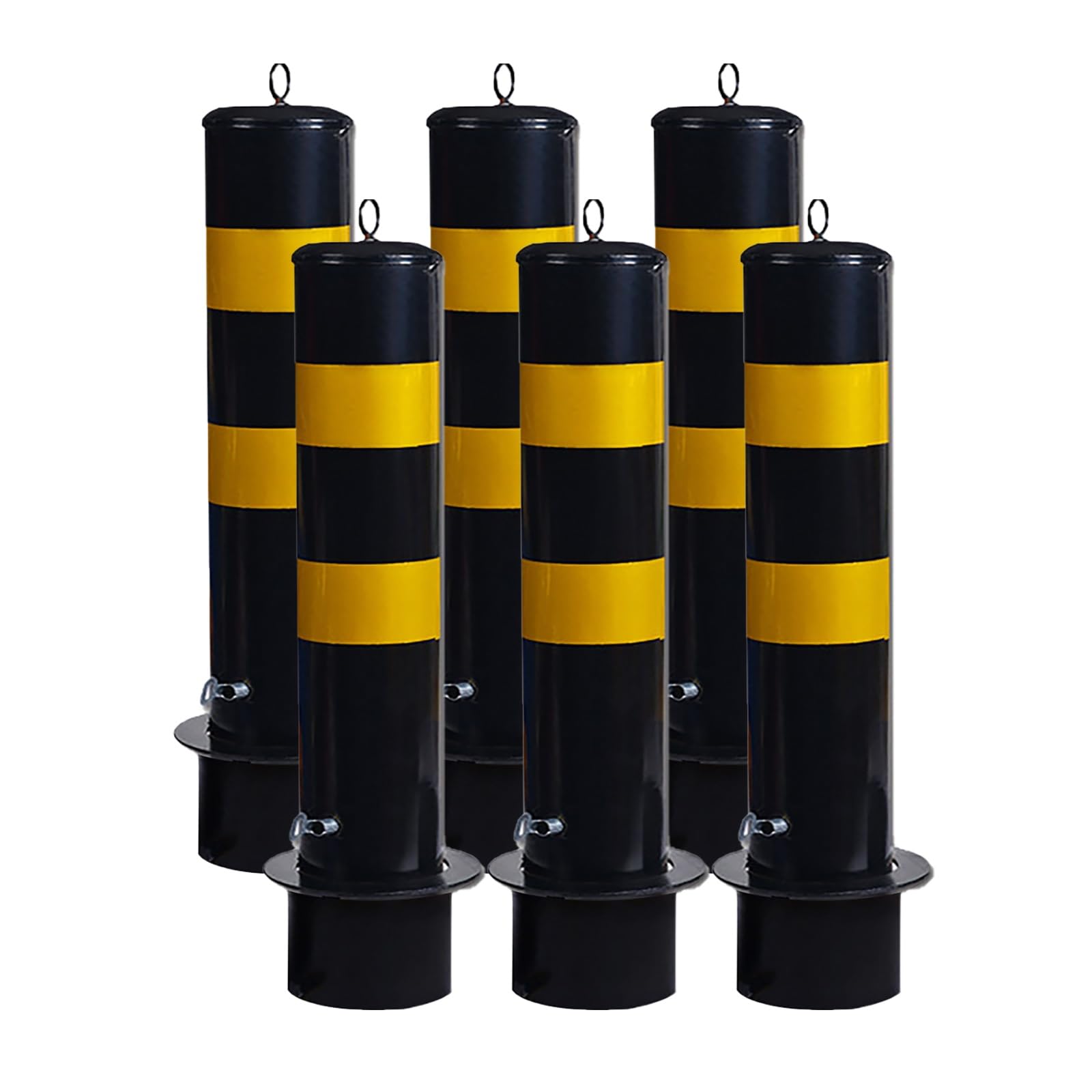 SGKOMN High Visibility Steel Traffic Bollard - Yellow Security Post Barrier for Driveway & Parking Control - 6PCS Oil-Based Finish for Enhanced Durability & Safety, 6pcs-Yellow