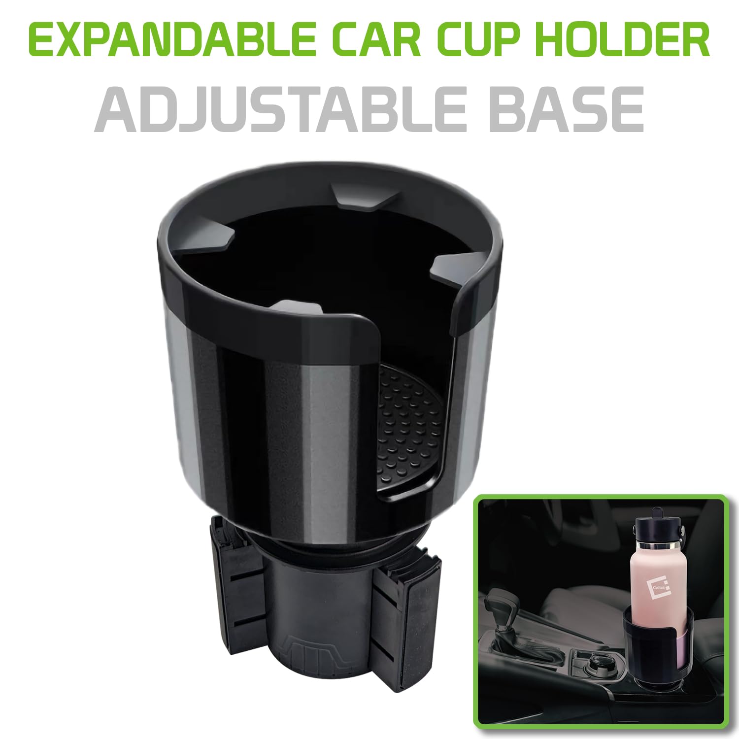 Expandable Car Cup Holder with Adjustable Base for Large Bottles, Compatible for Hydro Flasks 32/40 Ounce