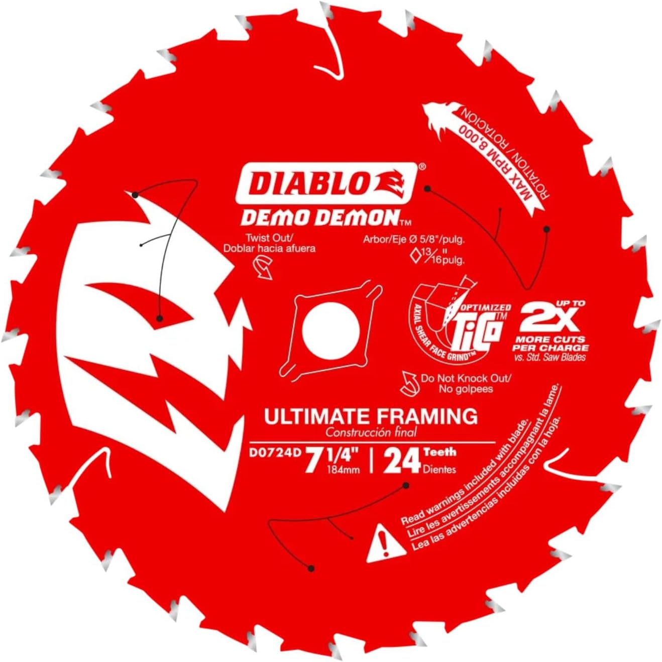 Diablo Demo Demon Framing/Demolition Saw Blade with Perma-Shield Coating - Dura-Blend Carbide - 7-1/4" x 24-Tooth - D0724DA