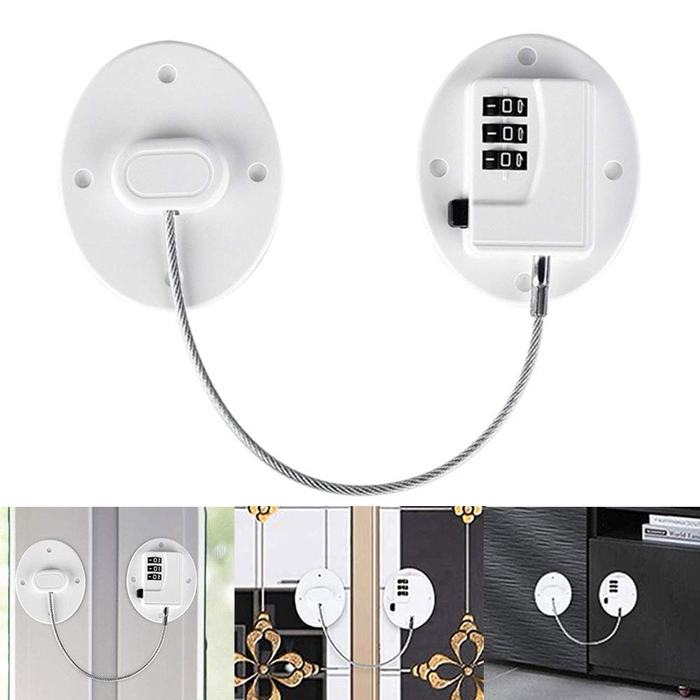 4 cerraduras para nevera, cable de nevera, bloqueo de código de nevera, adhesivo fuerte, sin taladro, cerradura de gabinete para puerta de congelador, archivador, gabinete de armario, ventanas