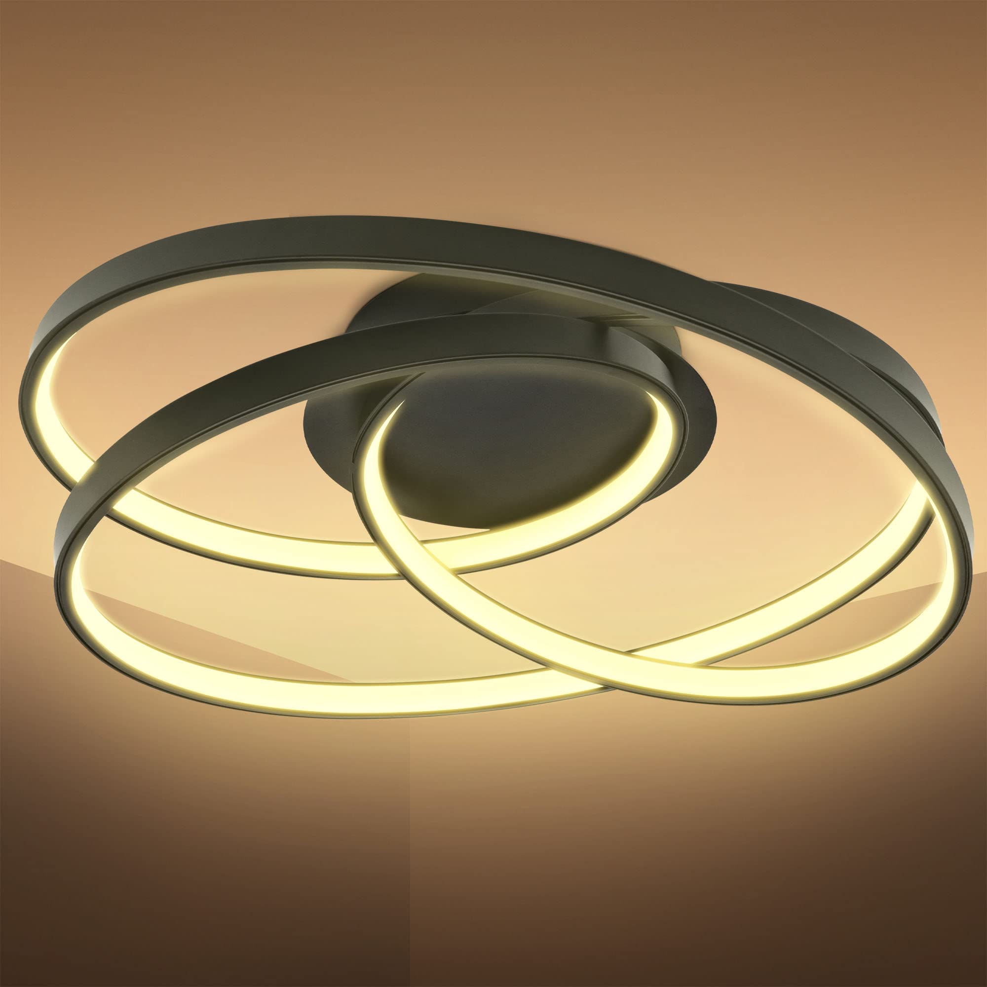 B.K.Licht Black 35W LED Ceiling Light - Modern Spiral Curved Design - Warm White 3000K - 4600 Lumens - Plastic