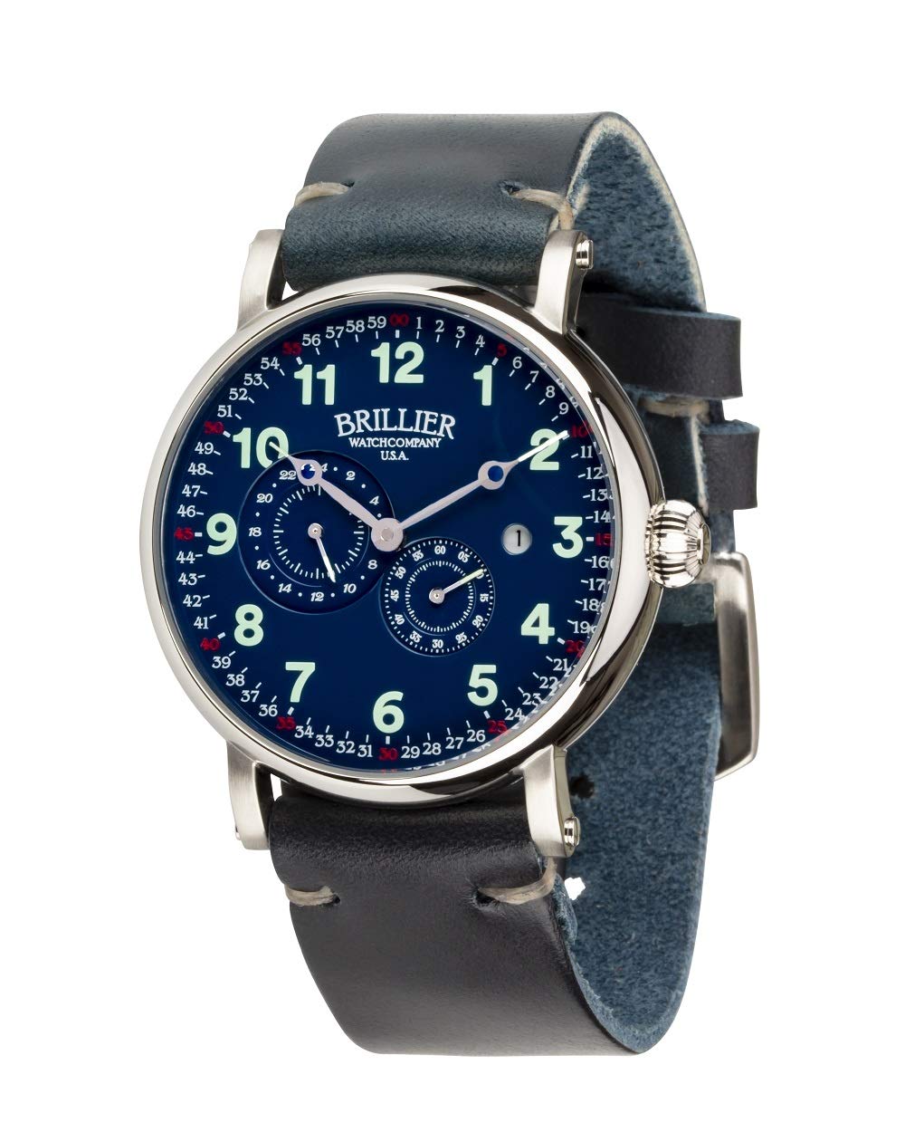 mens "Americana Railroad" 43 MM Mechanical Watch with Triple Layered Luminous Hour Markers/Navy dial, Limited Edition (1/50) AMCH2MNLBL Men's Standard Navy