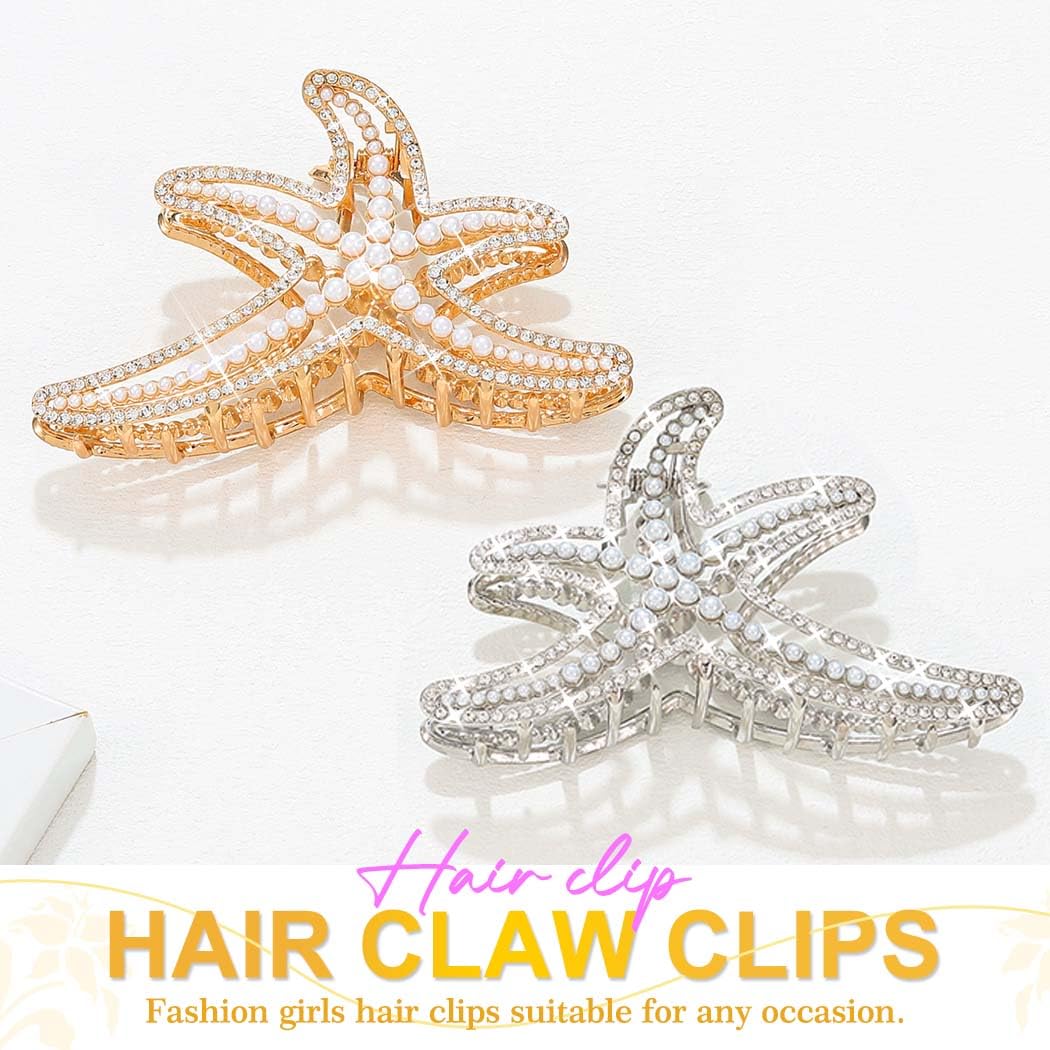 Reaky Starfish Claw Clip Beach Hair Clips Metal Hair Claw Clips Hair Accessories for Women, Gold,Silver - Image 2