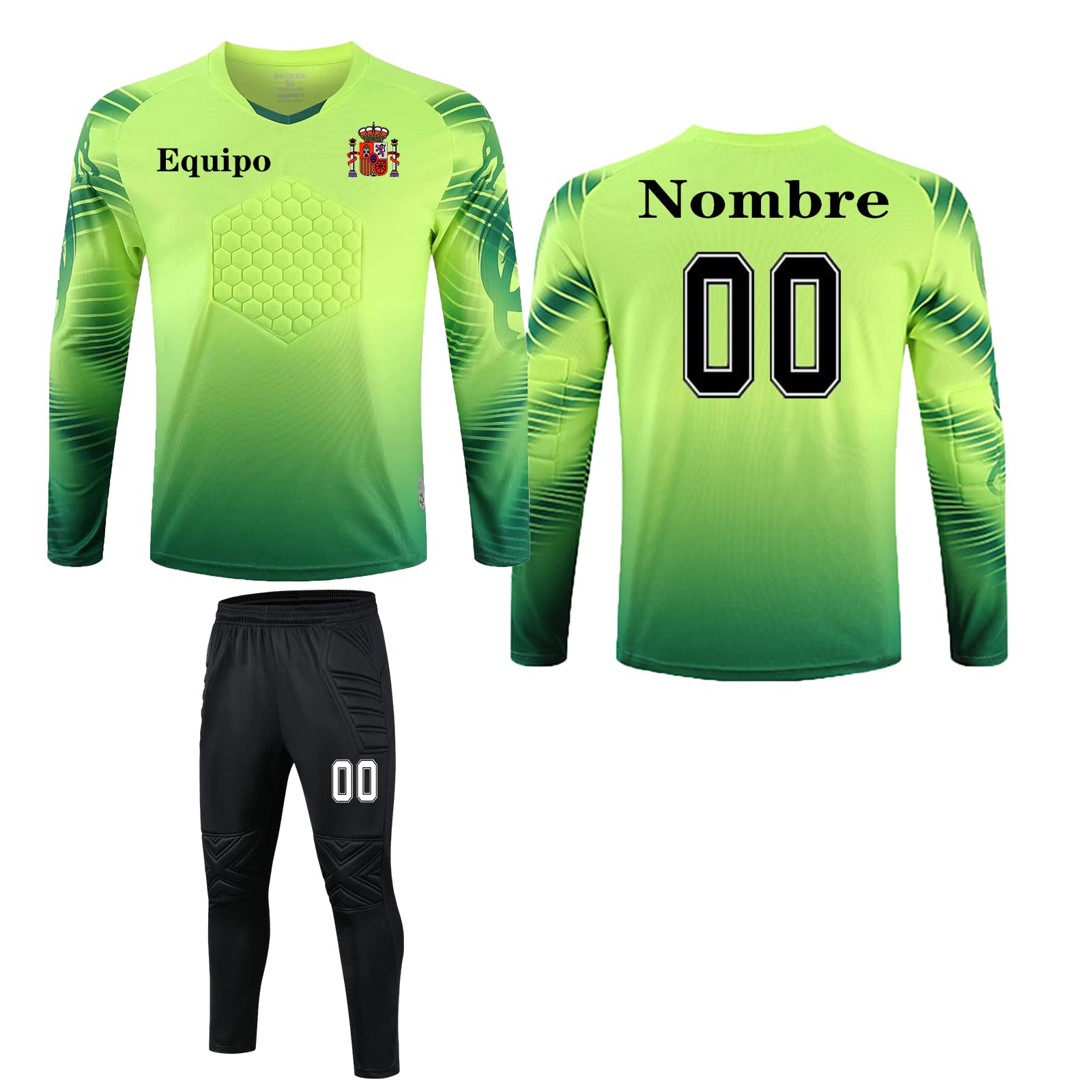 Camiseta de Portero Personalizado para niños Adultos, Mangas largas y Pantalones Cortos de Portero, Pantalones Personalizados con su Nombre, número, Equipo, número.