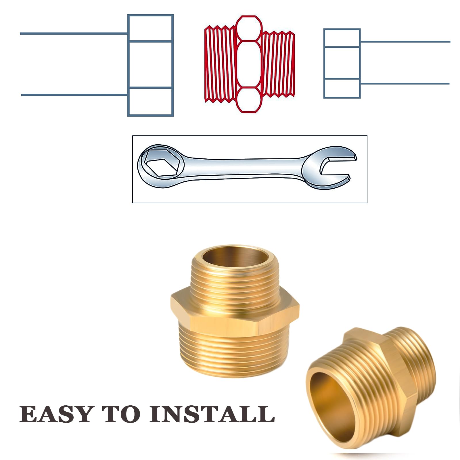 Doppio Nipplo Riduttore In Acciaio Inox – Da 1/2" AG A 3/8" AG, Lunghezza 33 Mm, Per Impianti Idraulici E Industriali