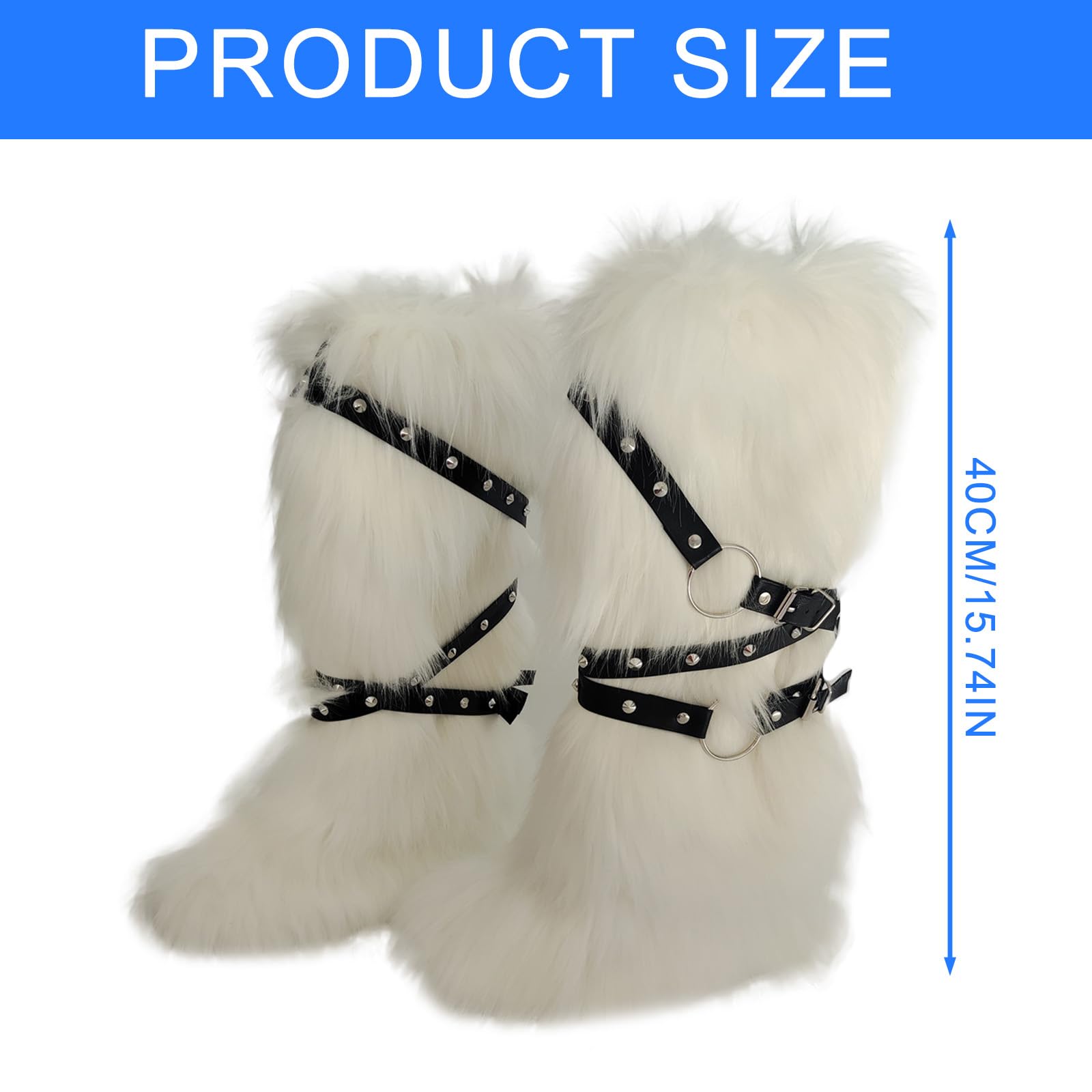 Calentadores de piernas de piel sintética para mujer, remache punk, arnés de piernas, mullido, fundas de botas de nieve, calcetines para fiestas e informales