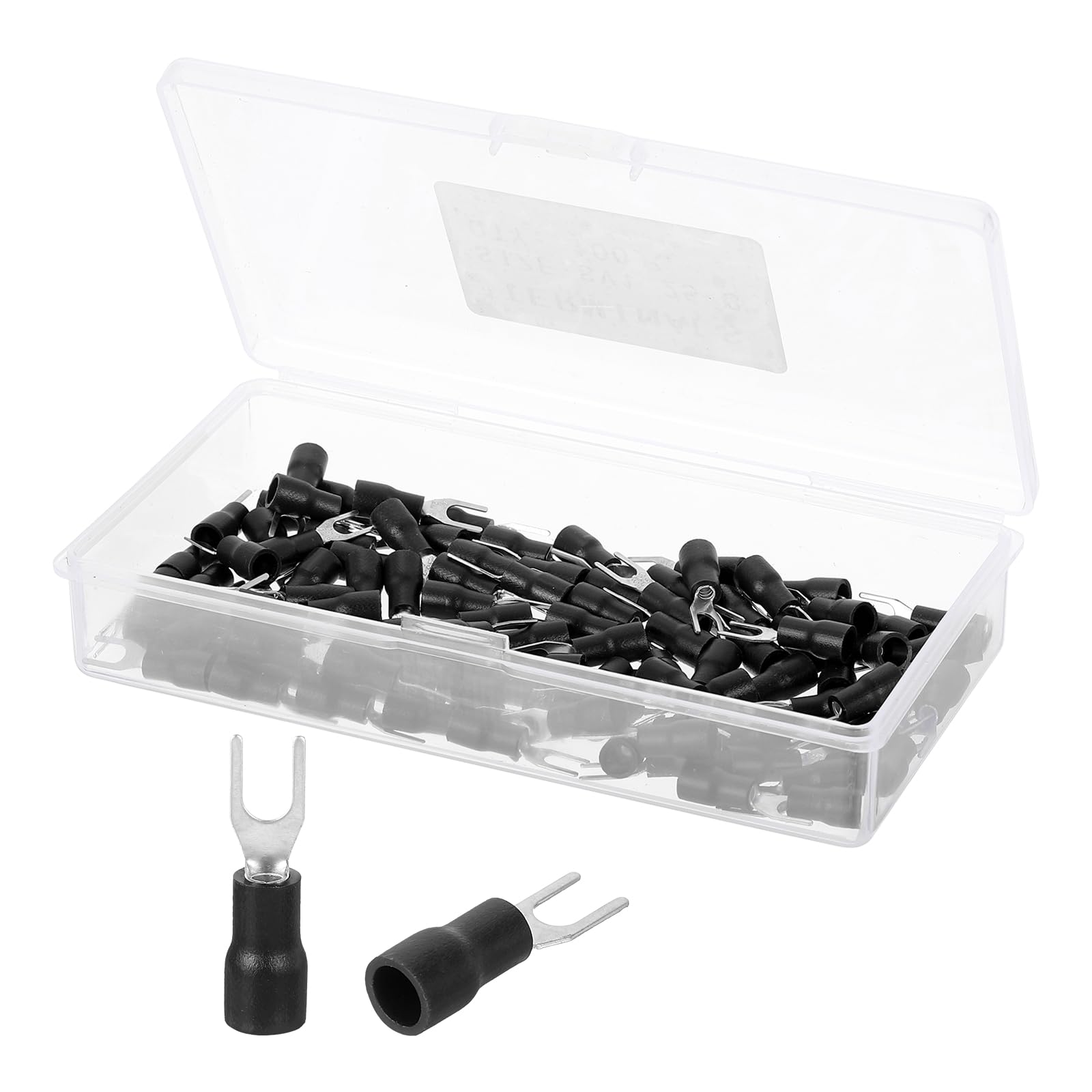 sourcing map Insulated Fork Spade Connectors, 22-16AWG SV1.25-3 U-Type Tinned Copper Waterproof Fork Crimp terminals Connectors for Industrial Electrical Marine Wiring, Pack of 100 (Black)