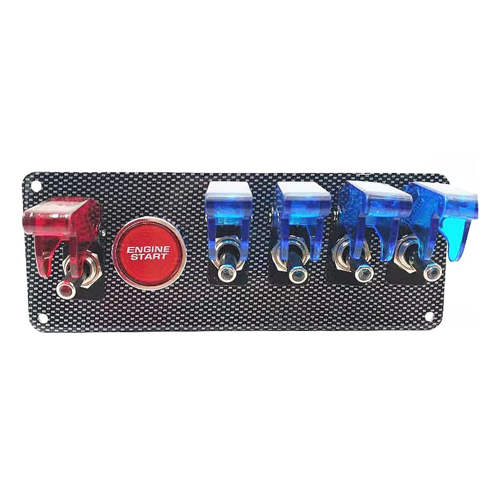 Riloer 12V 20A Ensemble de panneau de commutateur d'allumage de voiture de course universel 5 en 1, avec interrupteur à bascule marche/arrêt bouton poussoir du moteur