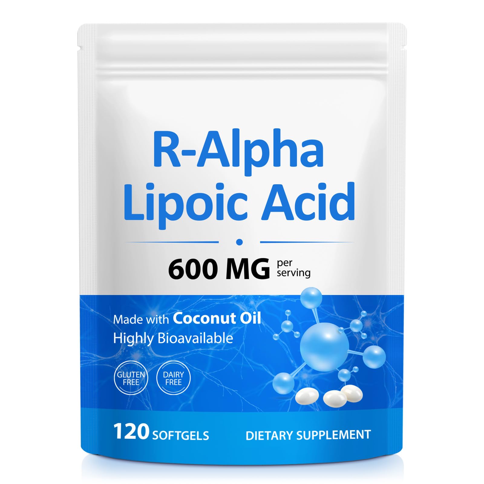 R Alpha Lipoic Acid 600mg Per Serving with Coconut Oil, 120 Softgels