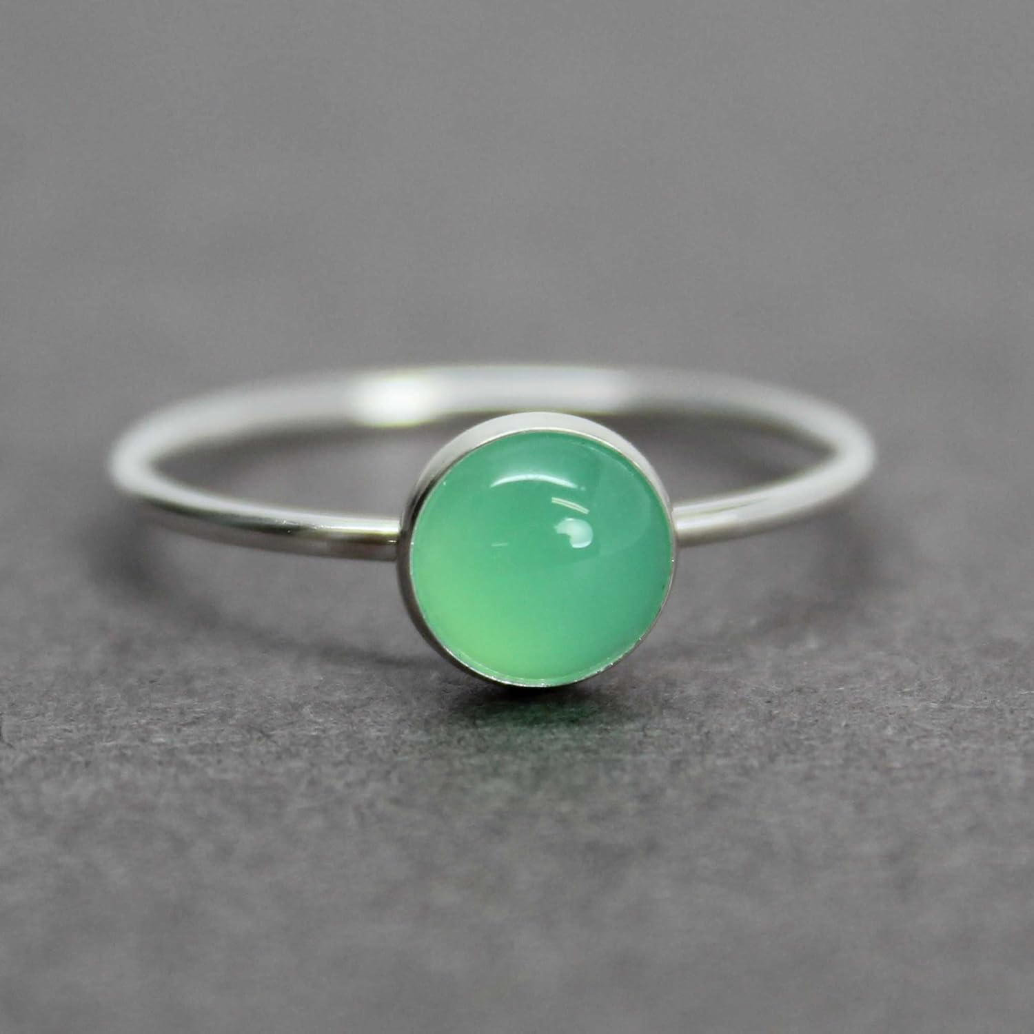 Handmade Dainty 6mm Round Green Chrysoprase Ring 925 Sterling Silver, Size 5, 6, 7, 8 US
