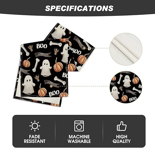 Miniatura 5 de Artoid Mode Camino de mesa con diseño de calabaza fantasma de acuarela color negro temporada de otoño espeluznante Halloween vacaciones cocina