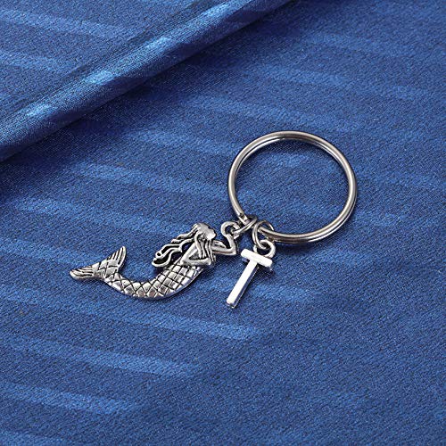 Initial Letter Mermaid Charm Keychain Tibetan Silver Mermaid Accessories Keyring for Girls Women2