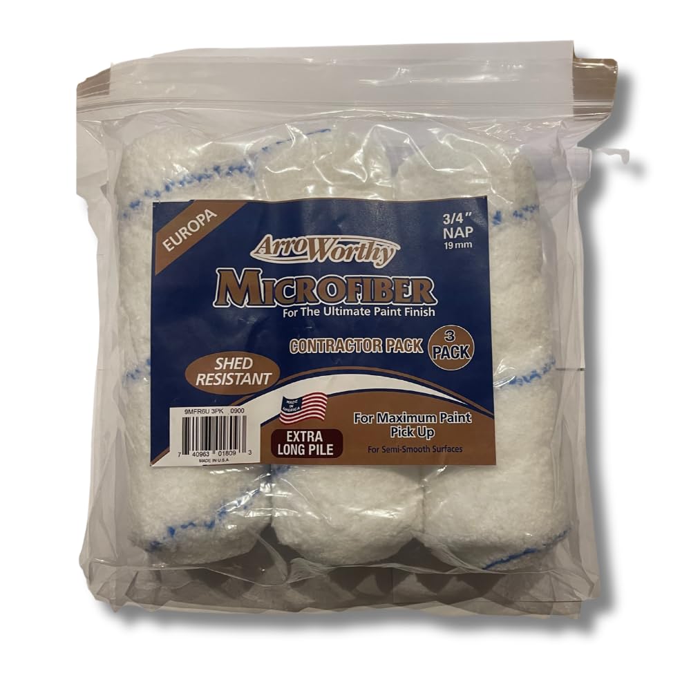 Gripper Cloth White Arroworthy 9-Inch Microfibre Roller Sleeves 3/4” 19Mm Nap 3 Pack