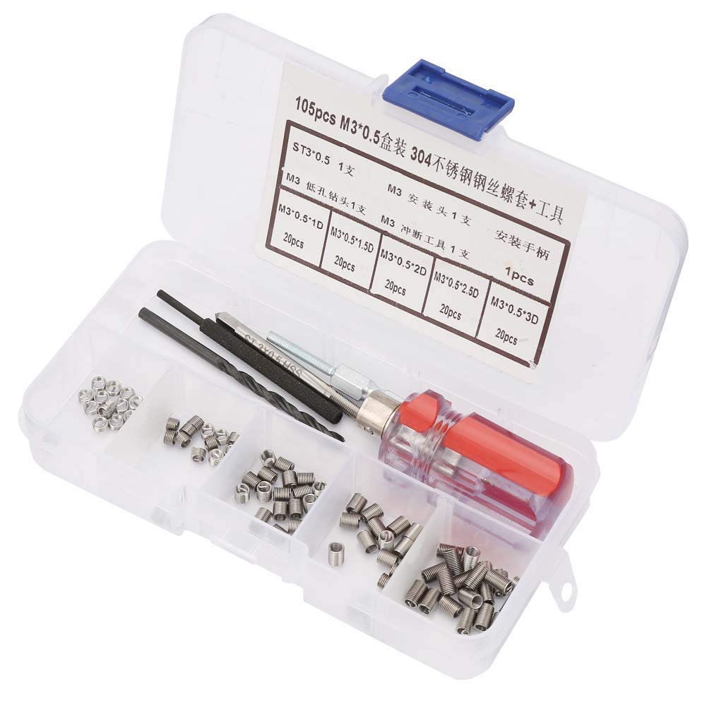 105 Pièces Ensemble en Acier Inoxydable M3, Filet M3 Fil Vis Manchon Filetage Réparation Insert Kit Ensemble D'outils (Boîte M3*0.5)