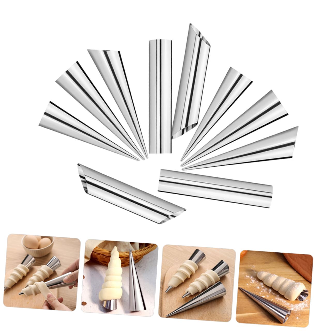 KICHOUSE Croissant Molds 10pcs Set Metal Horn Molds Stainless Steel Ideal for Pastry Baking