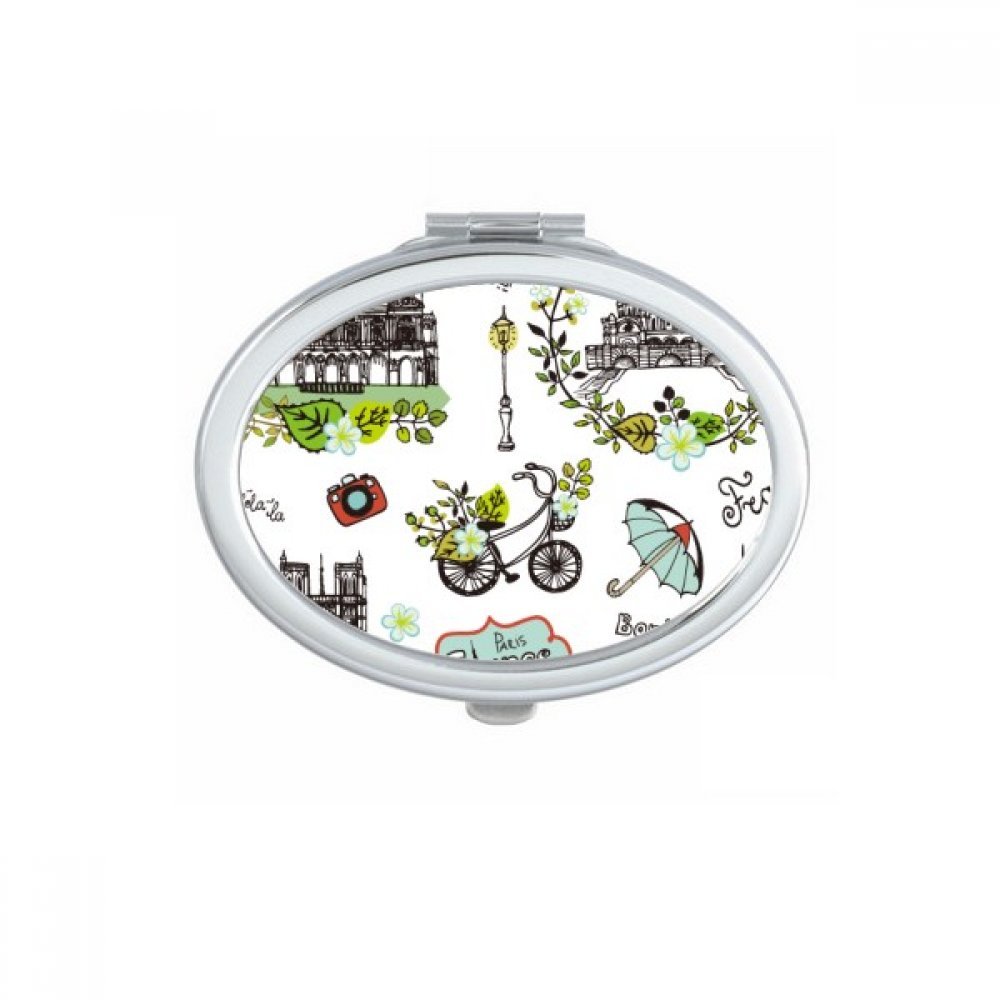 Miroir de poche de forme ovale Paris Printemps Eiffel France graffiti maquillage nomade multicolore