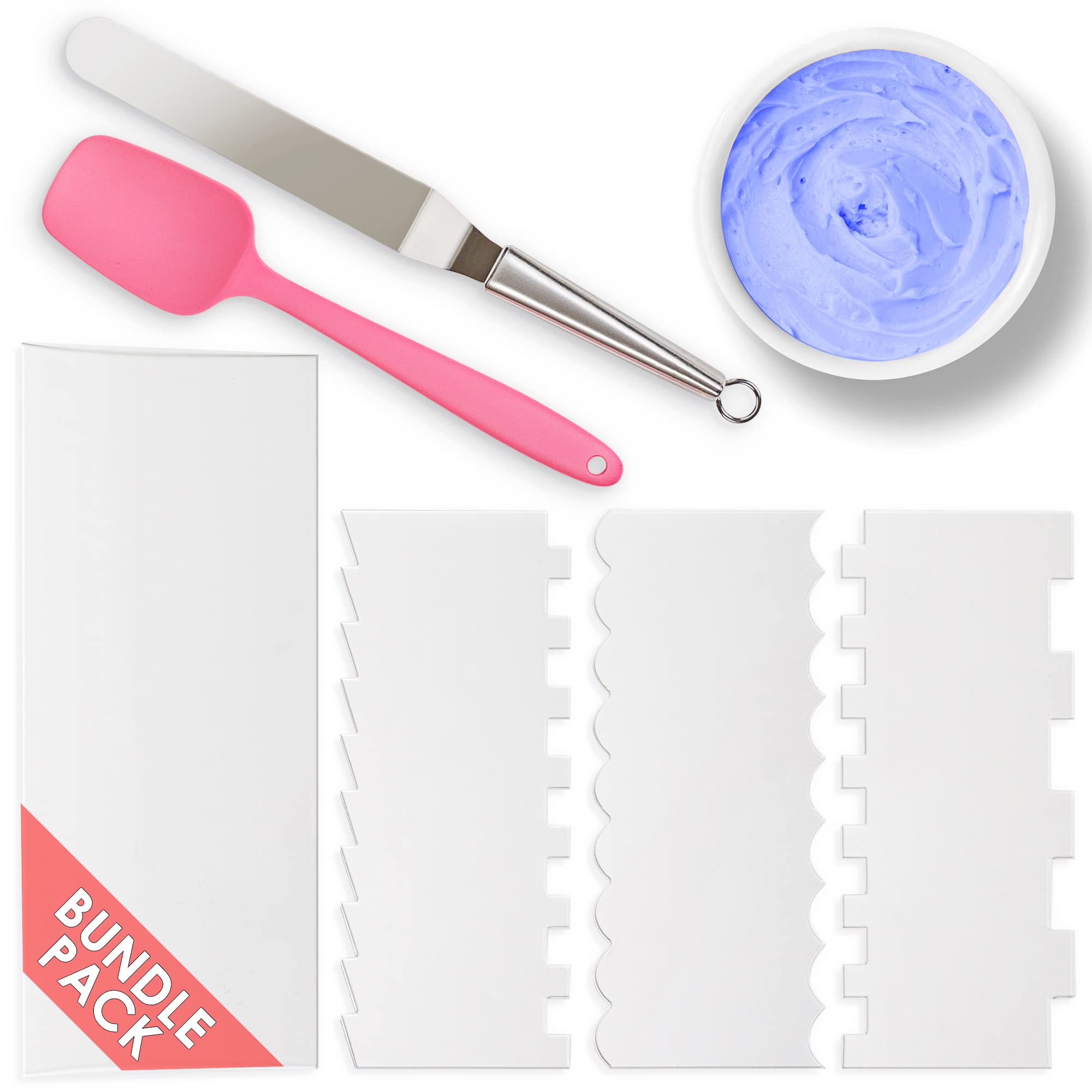 6 Piece Clear Acrylic Cake Scraper and 12 inch Acrylic Cake Smoother Large Buttercream Smoother and Frosting Scrapers are easy to use