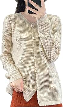 Women O-Neck Long Sleeve Wool Sweater Cardigan Tops Hollow Out