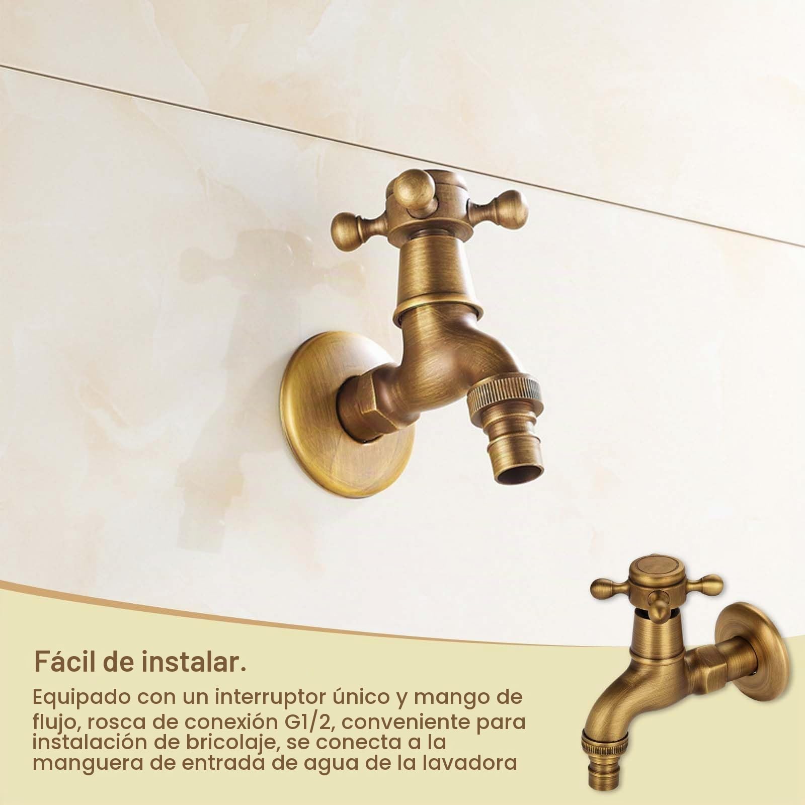 GrifodeLatón Macizo Vintage,Grifodelatónmontado en la pared,Grifodelatón macizo G1/2,grifo jardin laton,grifo jardin rustico,Vintage Grifo de la lavadora con rollo de cinta de sellado