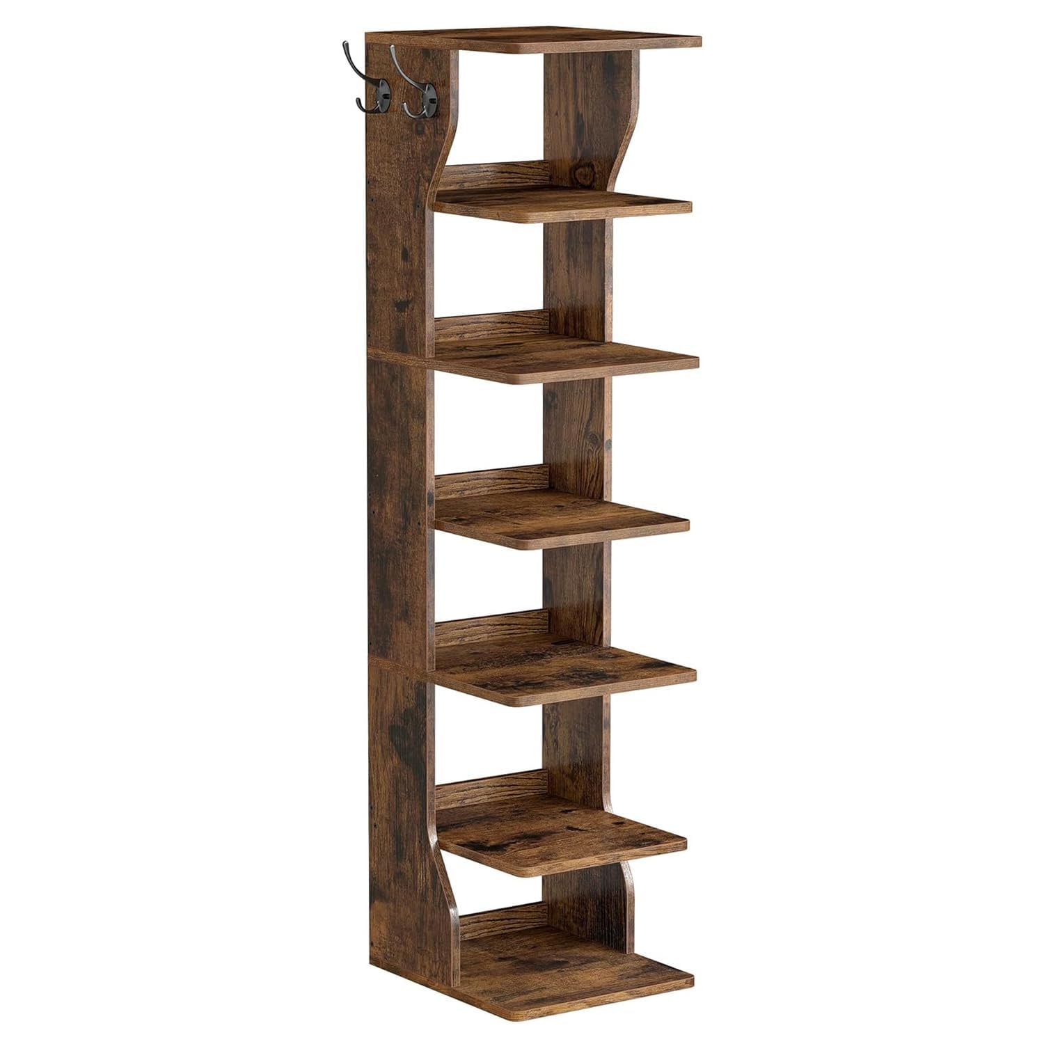 7-Tier Tall Narrow Shoe Rack 30x27x111cm, Slim Vertical Wooden Shoe Storage