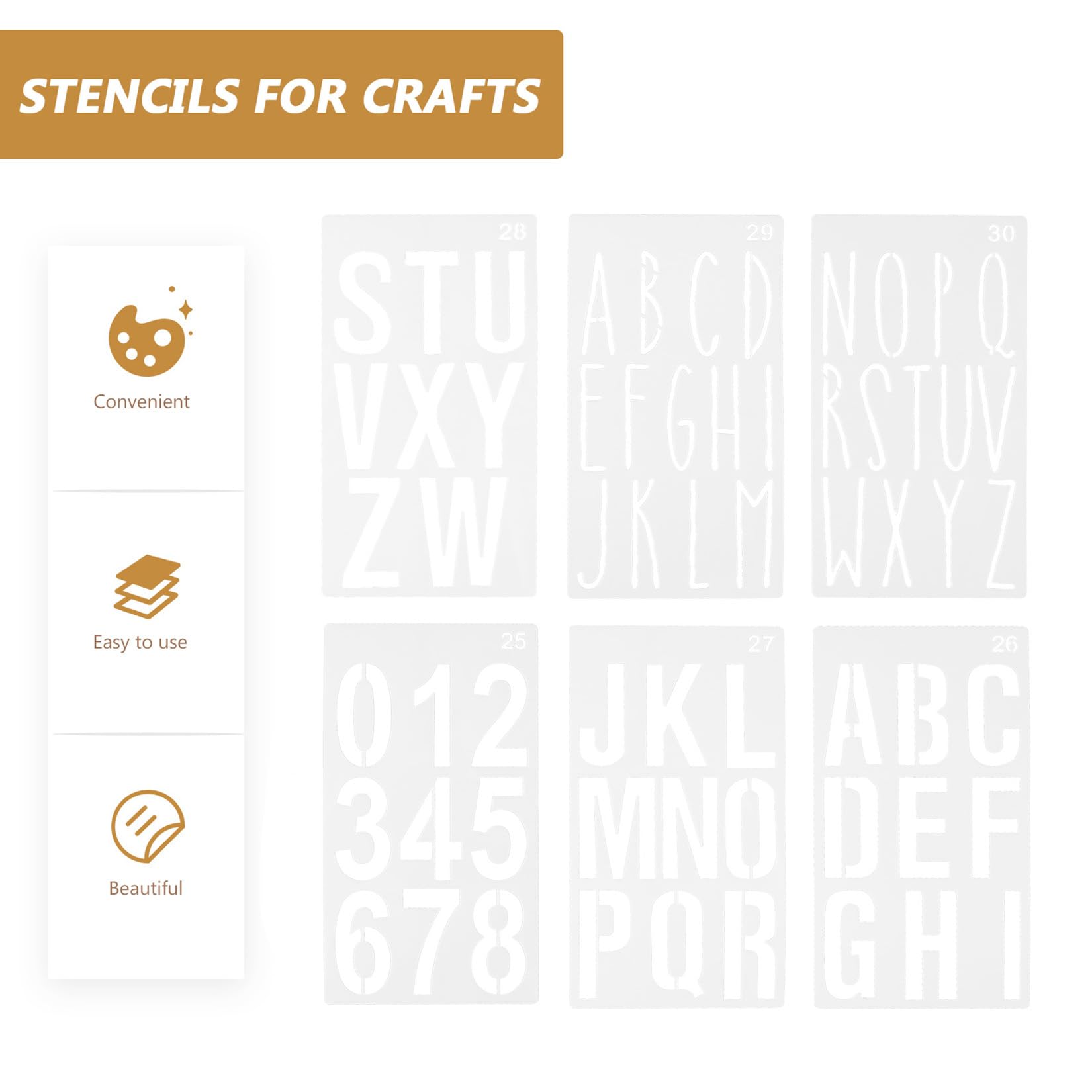 36 Stencil Alfabeto E Numeri Da 4 Pollici In PET – Sagome Riutilizzabili Per Pittura, Fai Da Te, Decorazione - 3