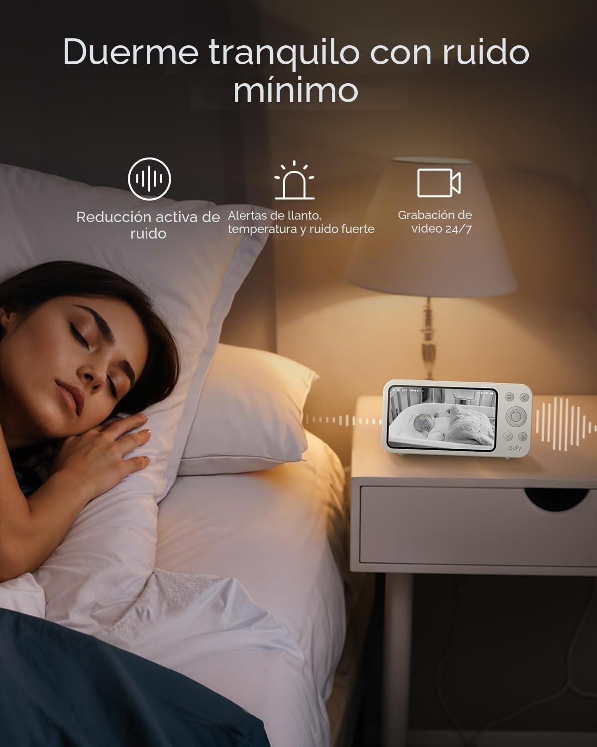 Monitor de Bebé eufy E20, Cámara 2K HD con Control Fuera de Línea, Visión Nocturna Ultra Clara, Zoom 4X, Batería Integrada, ANR, Alarmas Inteligentes, Interruptor de Privacidad