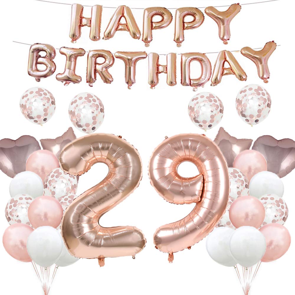 GLZLMM 29th Birthday Balloon 29th Birthday Decorations Rose Gold 29 Balloons Happy 29th Birthday Party Supplies Number 29 Foil Mylar Balloons Latex