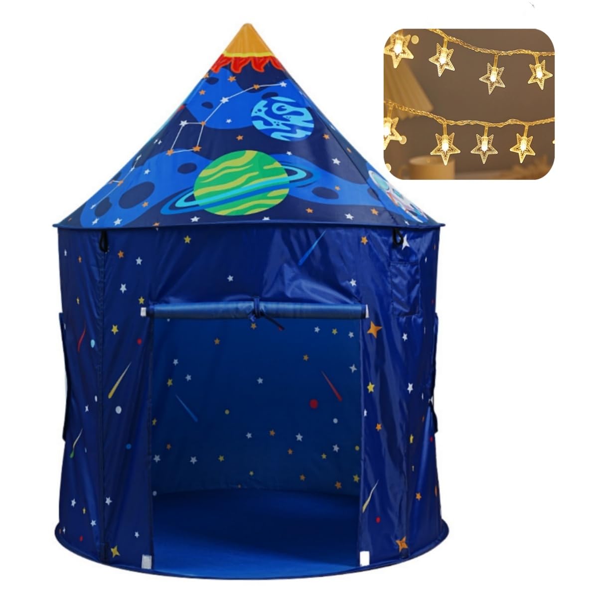 Benebomo Blue Space Rocket Play Tent for Kids Pop Up Wigwam for Boys and Girls Indoor & Outdoor, Dark Blue, 100x100x135cm