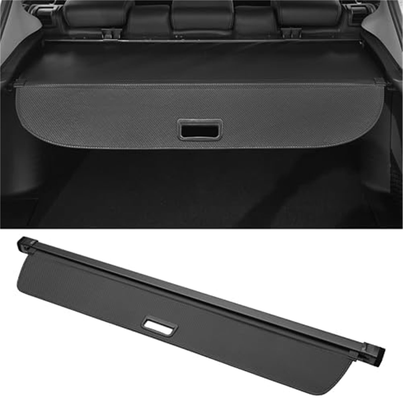XEDLAMP cargo area tidy rack Car Trunk Retractable Cargo Cover, for Rivian R1S 2022-2024 Rear Parcel Shelf Luggage Security Shield Shade Canvas Gloss Black(Black Carbon Fiber)