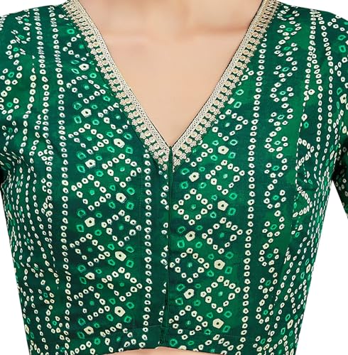 Image of Studio Shringaar Women's Cotton Bandhni Printed & Embroidered Saree Blouse With Elbow Length Sleeves
