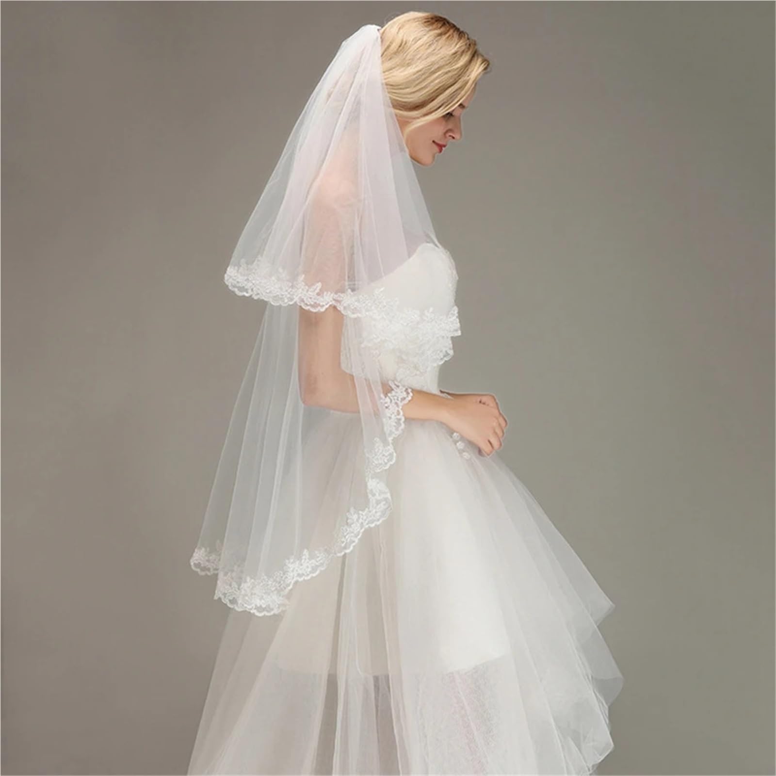 Generico Velos de novia Veli da sposa corti bordati Morbido tulle Accessori da sposa Veli da sposa