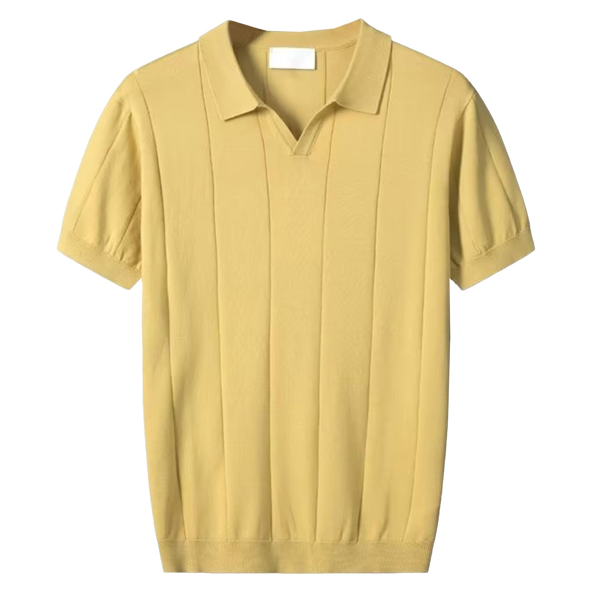 Vintage Quarter Zip Knit Shirt Casual Golf Shirts Collared T Shirt Relaxed Cotton T-Shirt for Men (Yellow,Medium)