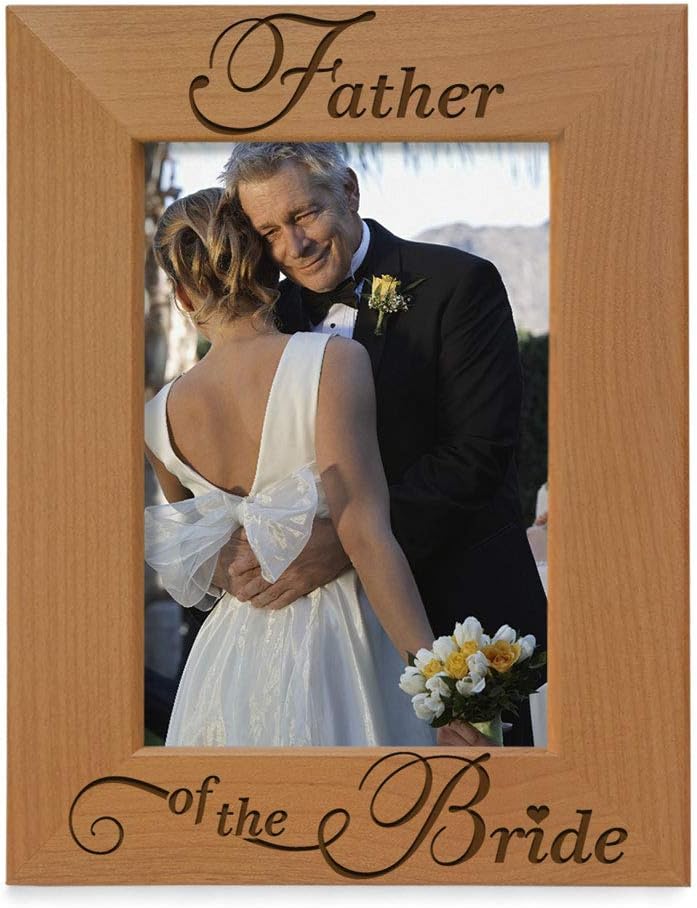 KATE POSH Father of the Bride Engraved Natural Wood Picture Frame, Wedding Gifts (4" x 6" Vertical)
