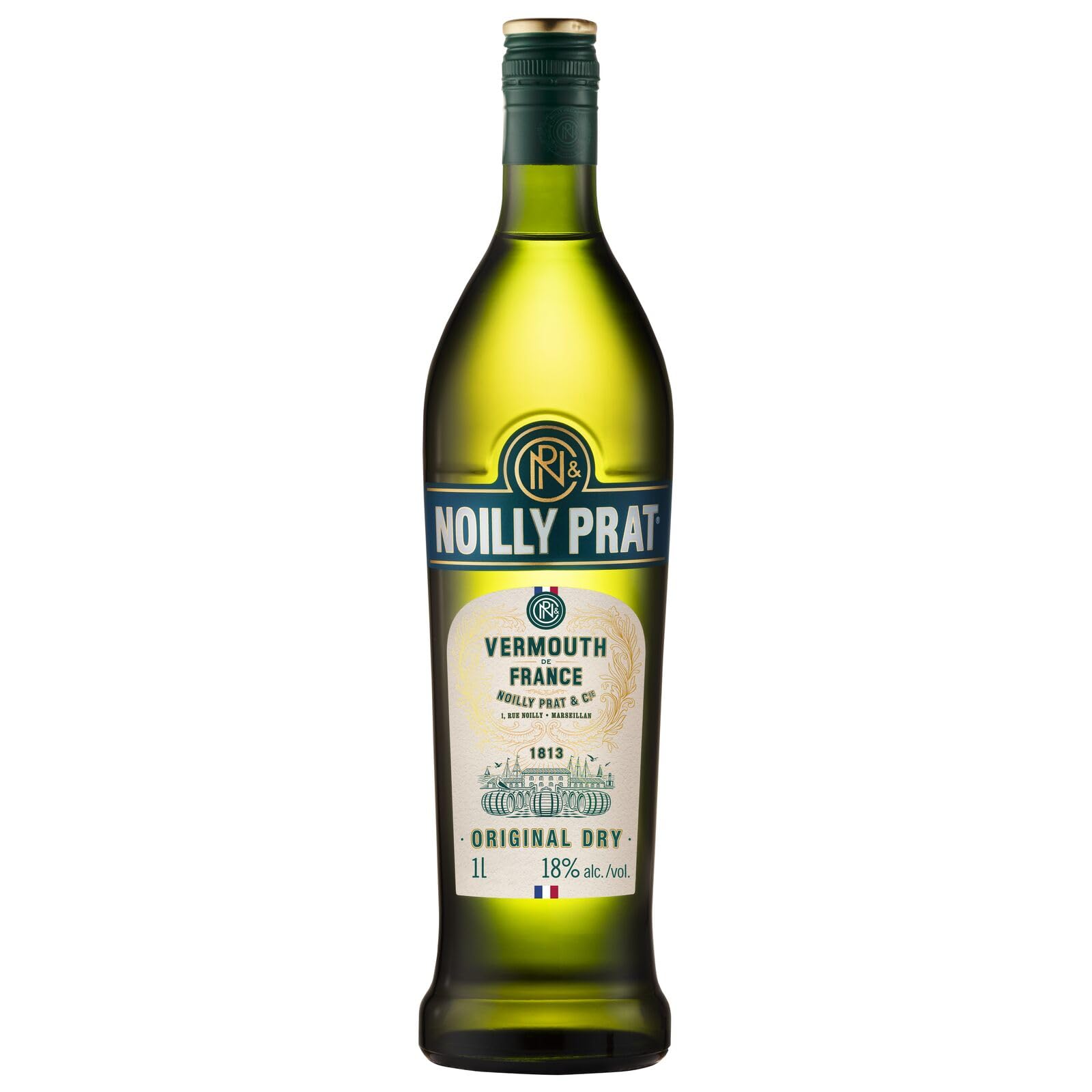 Noilly Prat Original Dry Vermouth, 18% vol., 1L / 100cl, französischer Aperitif mit 20 Kräutern und Gewürzen, darunter Kamille, Koriander, Bitterorangen und Holunderblüten